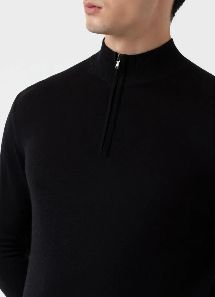 ExtraFine Merino Zip Neck Black Men SUNSPEL Knitwear