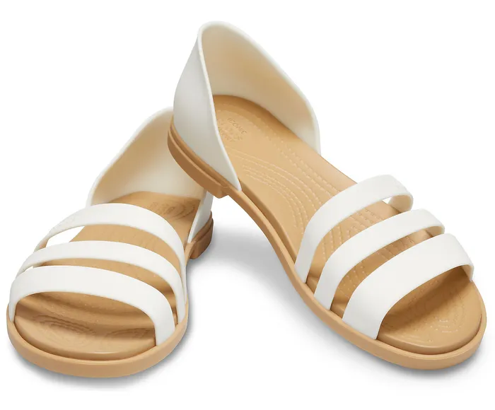 Flats Women Crocs Crocs Tulum Open Flat Oyster Tan