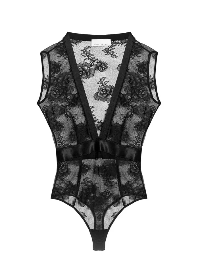 Fleur Du Mal Bodysuits Bouquet Lace Deep V Bodysuit Black 8211 Women