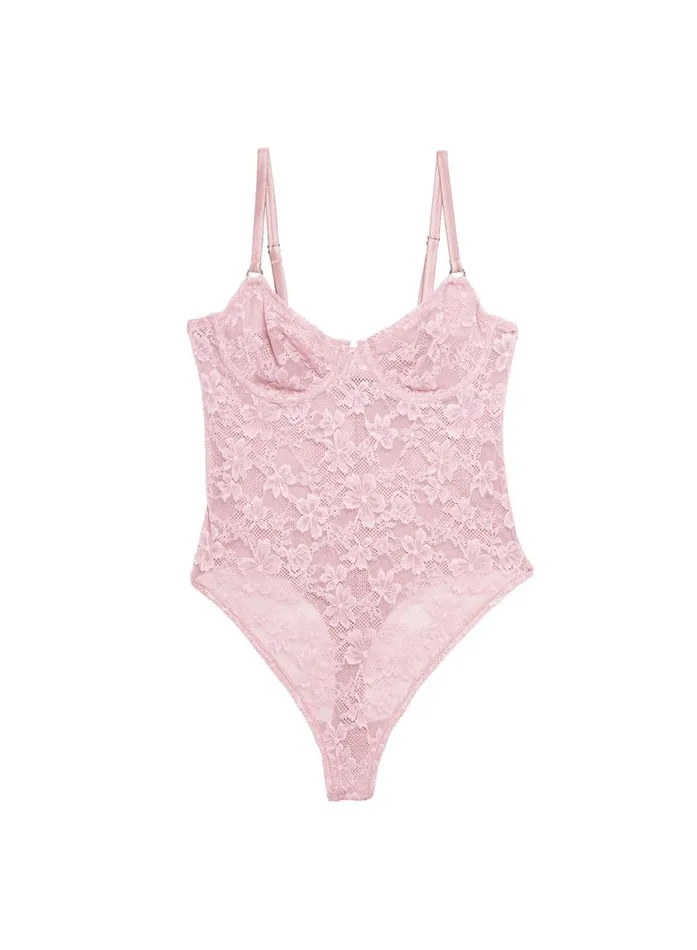Fleur Du Mal Bodysuits Le Stretch Lace Wireless Bodysuit Ballet Pink 8211 Women