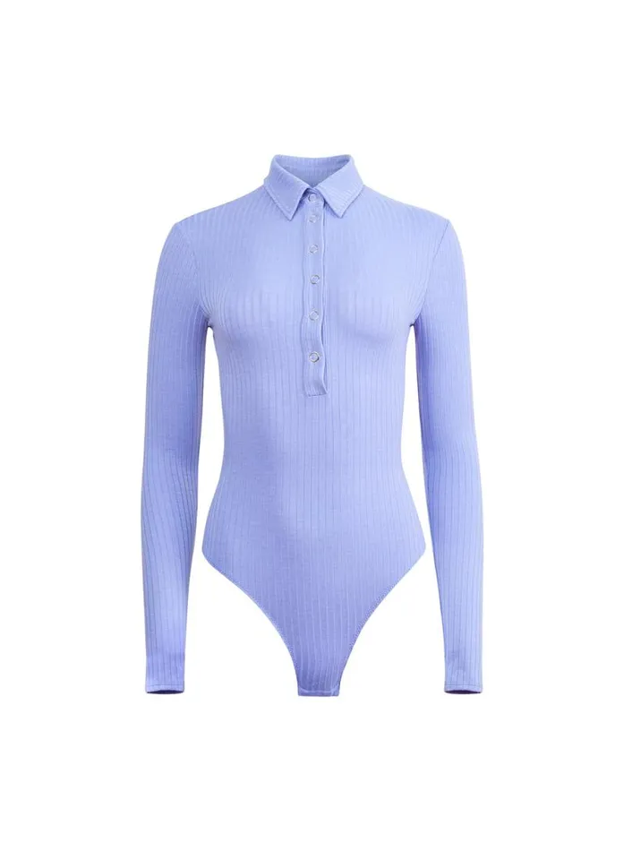 Fleur Du Mal Bodysuits Rib Collared Bodysuit Blue Iris 8211 Women