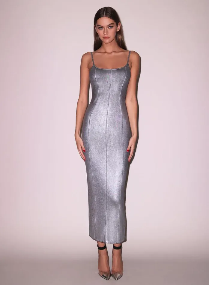 Fleur Du Mal Dresses Flash Rib Dress Metallic Gunmetal 8211 Women
