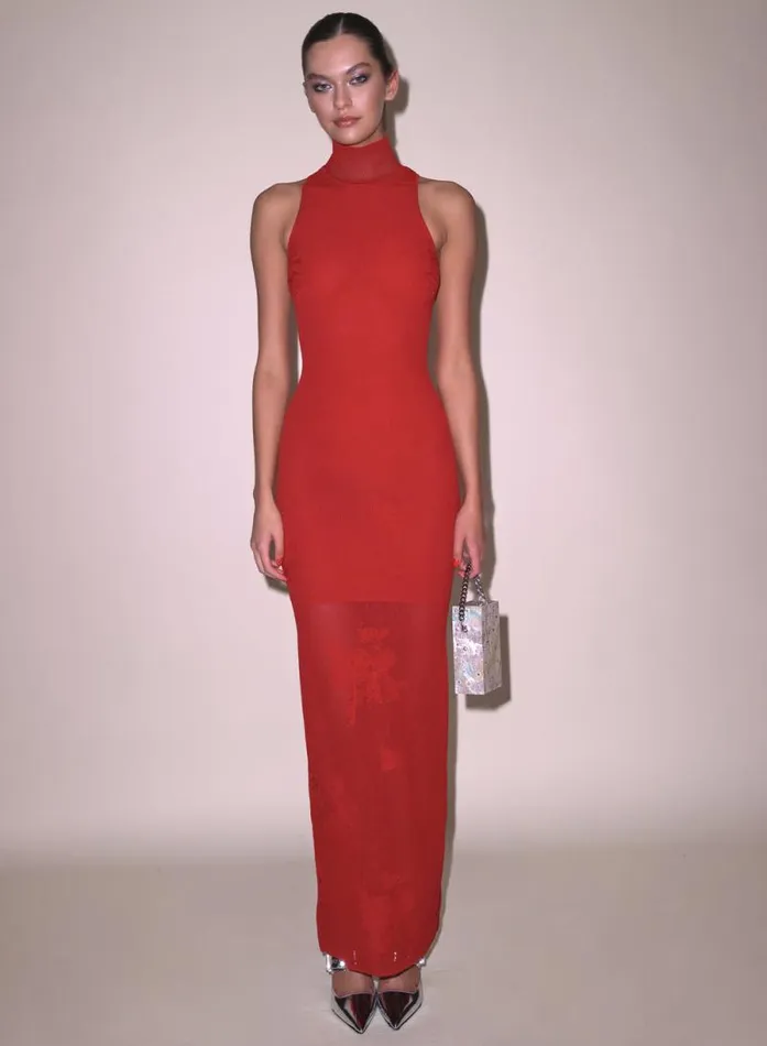 Fleur Du Mal Dresses Lace Pointelle Racer Dress Ruby Red 8211 Women