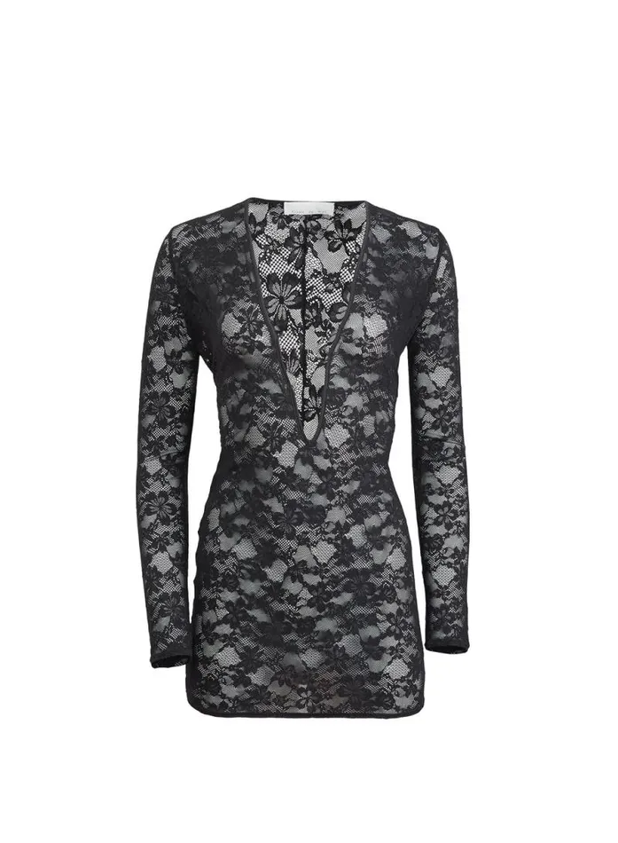 Fleur Du Mal Dresses Le Stretch Lace Plunge Mini Dress Black 8211 Women