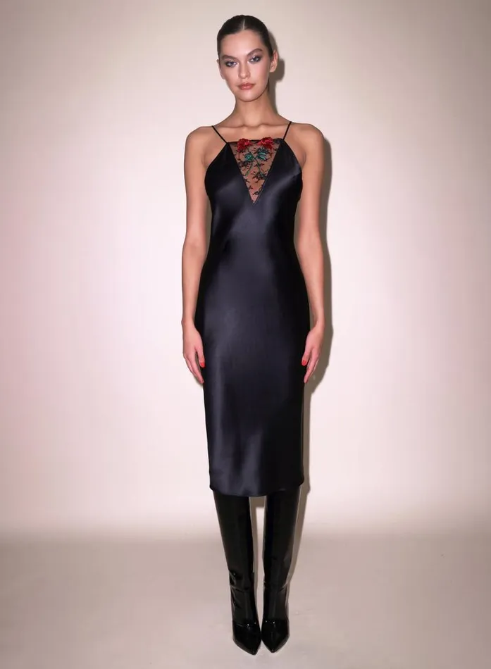 Fleur Du Mal Dresses Vampire Rose Embroidery Slip Dress Black 8211 Women