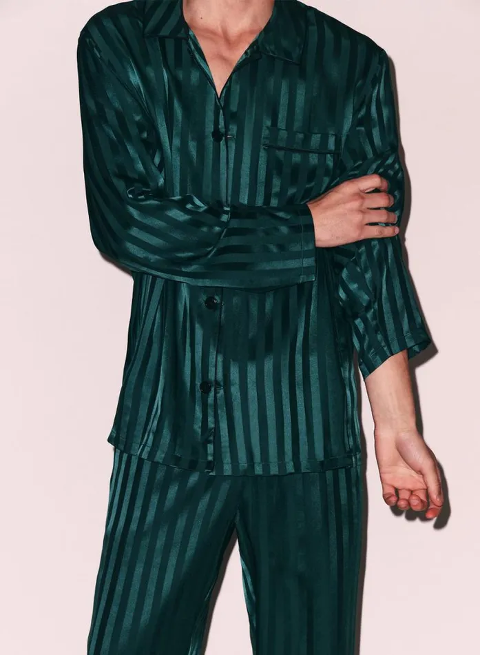 Fleur Du Mal Sleepwear Silk Jacquard PJ Top The Maker Green 8211 Women