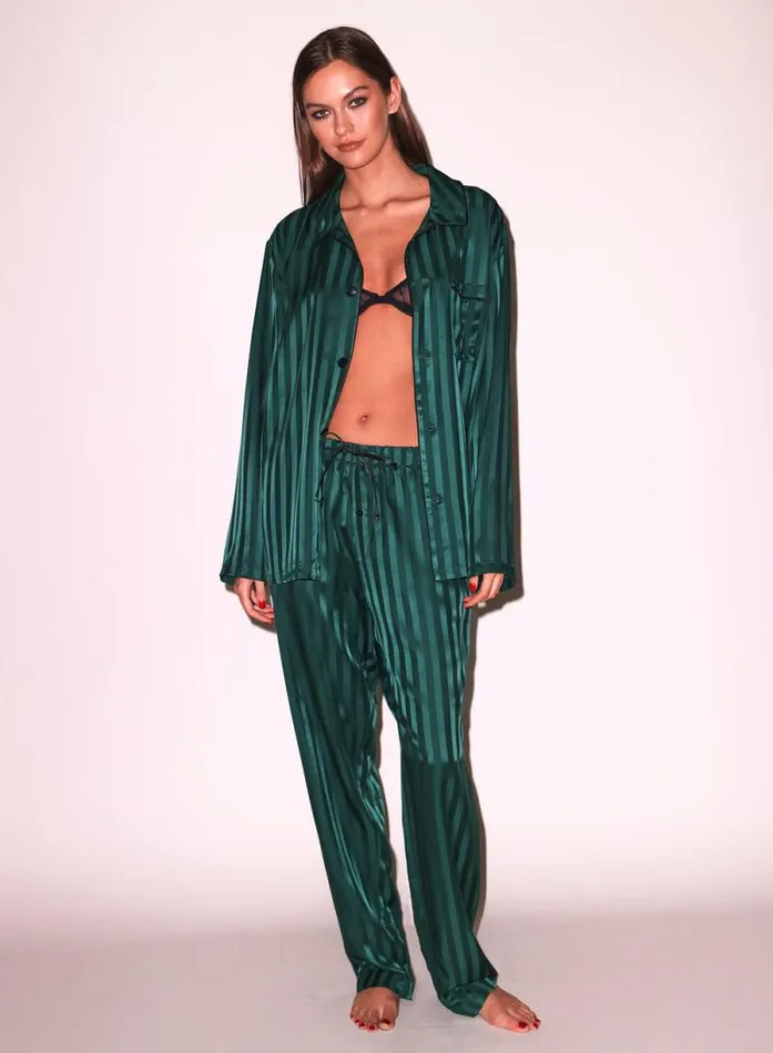 Fleur Du Mal Sleepwear Silk Jacquard PJ Top The Maker Green 8211 Women