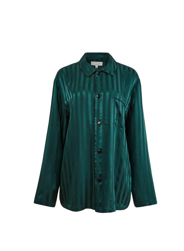 Fleur Du Mal Sleepwear Silk Jacquard PJ Top The Maker Green 8211 Women