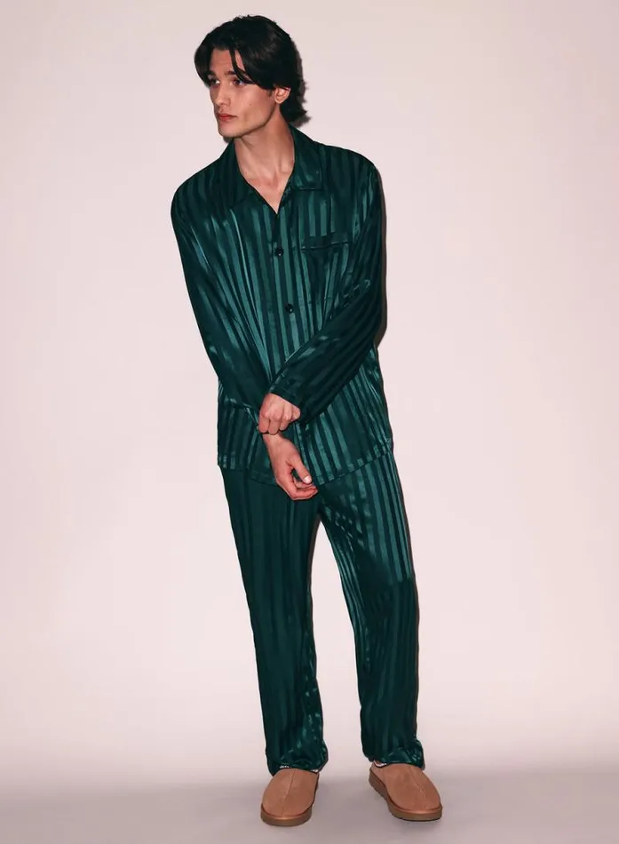 Fleur Du Mal Sleepwear Silk Jacquard PJ Top The Maker Green 8211 Women