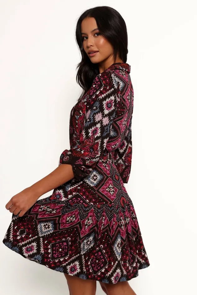 Floral Dresses Mandy Long Sleeve Mini Dress Chocolate Brown 8211 Petal and Pup Women