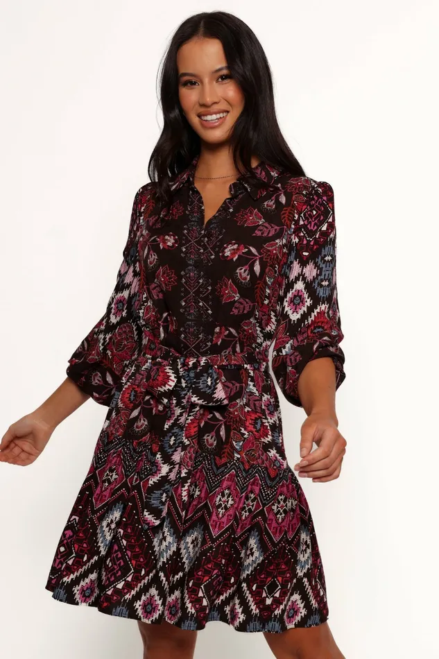 Floral Dresses Mandy Long Sleeve Mini Dress Chocolate Brown 8211 Petal and Pup Women