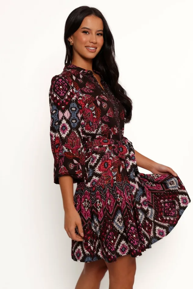 Floral Dresses Mandy Long Sleeve Mini Dress Chocolate Brown 8211 Petal and Pup Women
