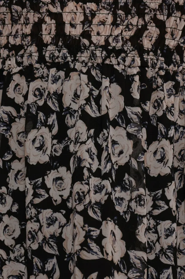 Floral Dresses Petal and Pup Women Edwina Shirred Frill Long Sleeve Midi Dress Black Floral