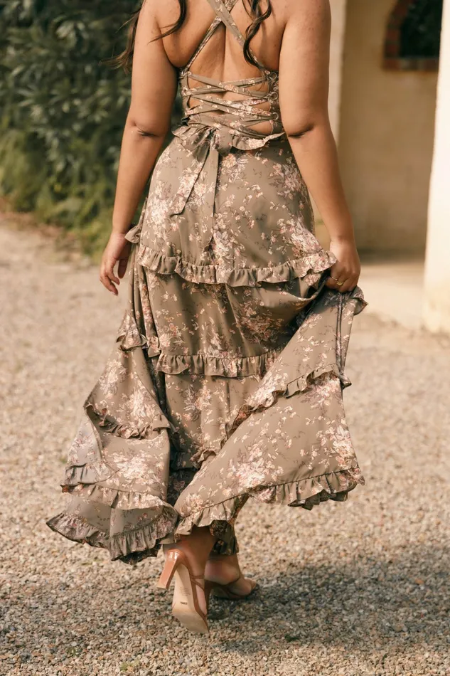 Floral Dresses Petal and Pup Women Lillee Tiered Maxi Dress Olive Print