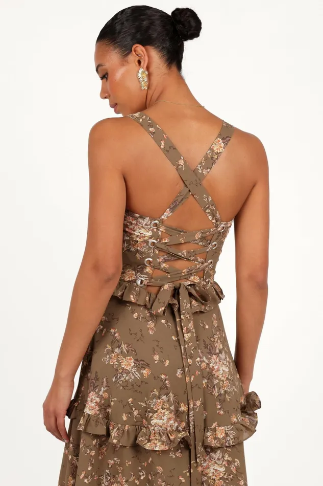 Floral Dresses Petal and Pup Women Lillee Tiered Maxi Dress Olive Print