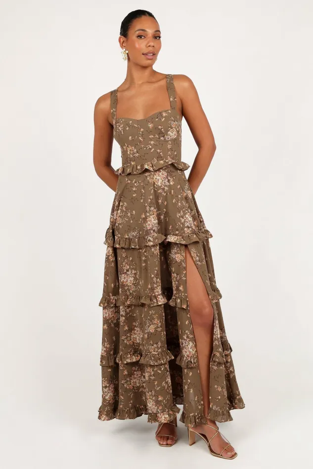 Floral Dresses Petal and Pup Women Lillee Tiered Maxi Dress Olive Print