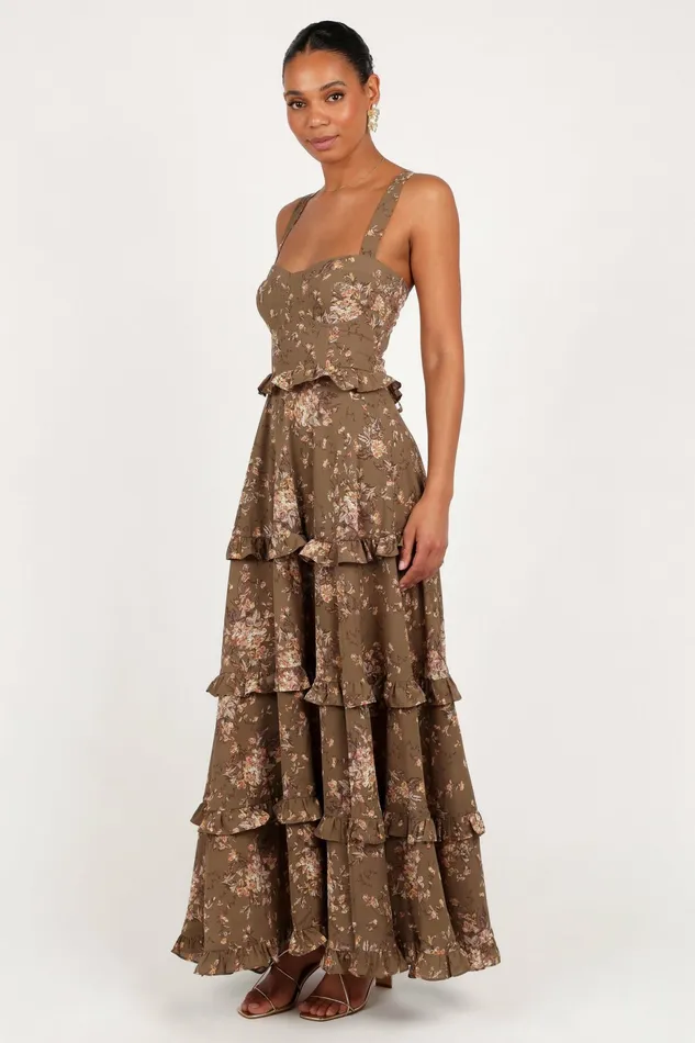 Floral Dresses Petal and Pup Women Lillee Tiered Maxi Dress Olive Print
