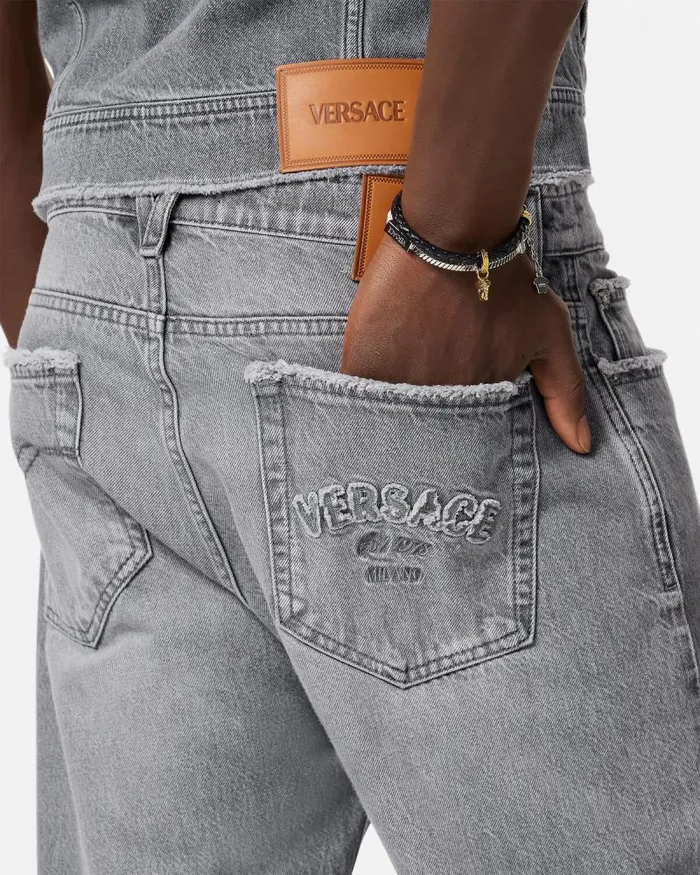 Frayed RegularFit Jeans Gray Men Versace Pants and Shorts