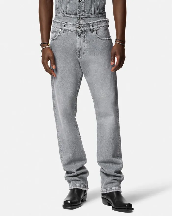 Frayed RegularFit Jeans Gray Men Versace Pants and Shorts