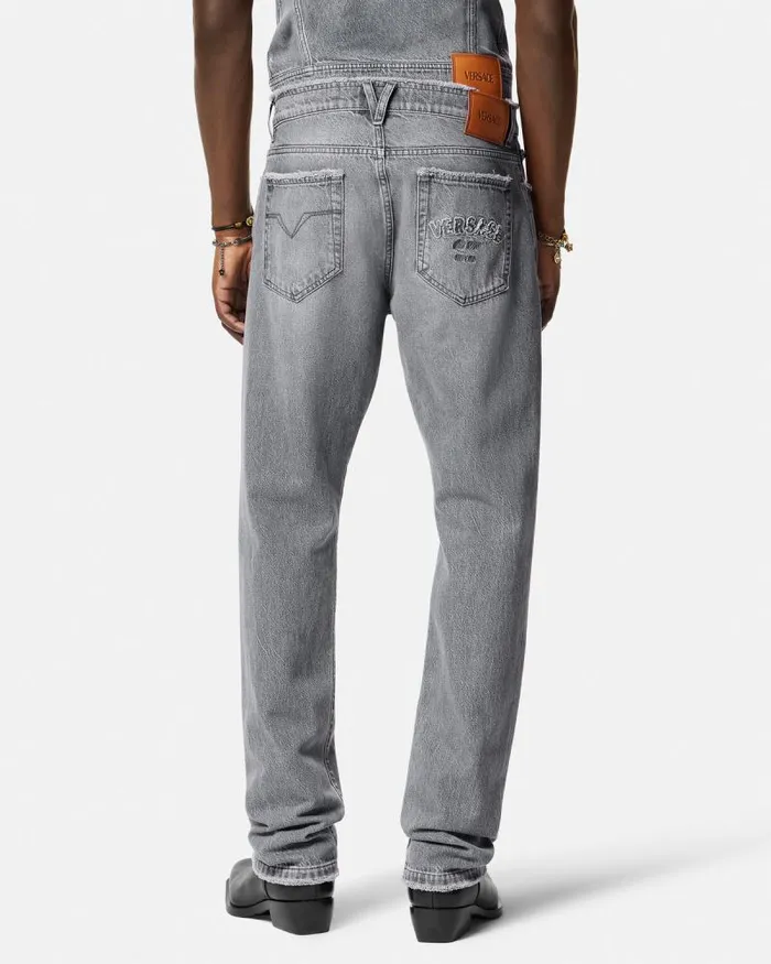 Frayed RegularFit Jeans Gray Men Versace Pants and Shorts