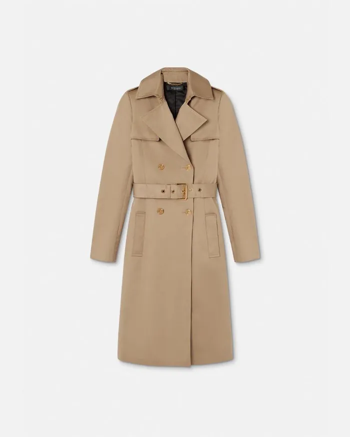 Gabardine Trench Coat Beige Women Versace Outerwear and Coats