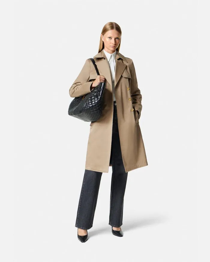 Gabardine Trench Coat Beige Women Versace Outerwear and Coats