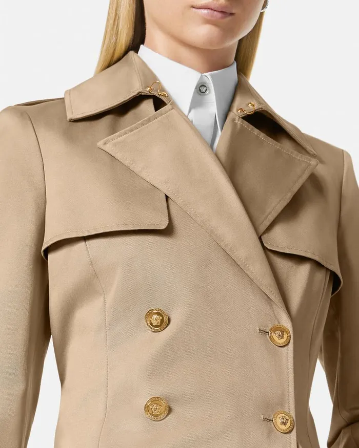 Gabardine Trench Coat Beige Women Versace Outerwear and Coats