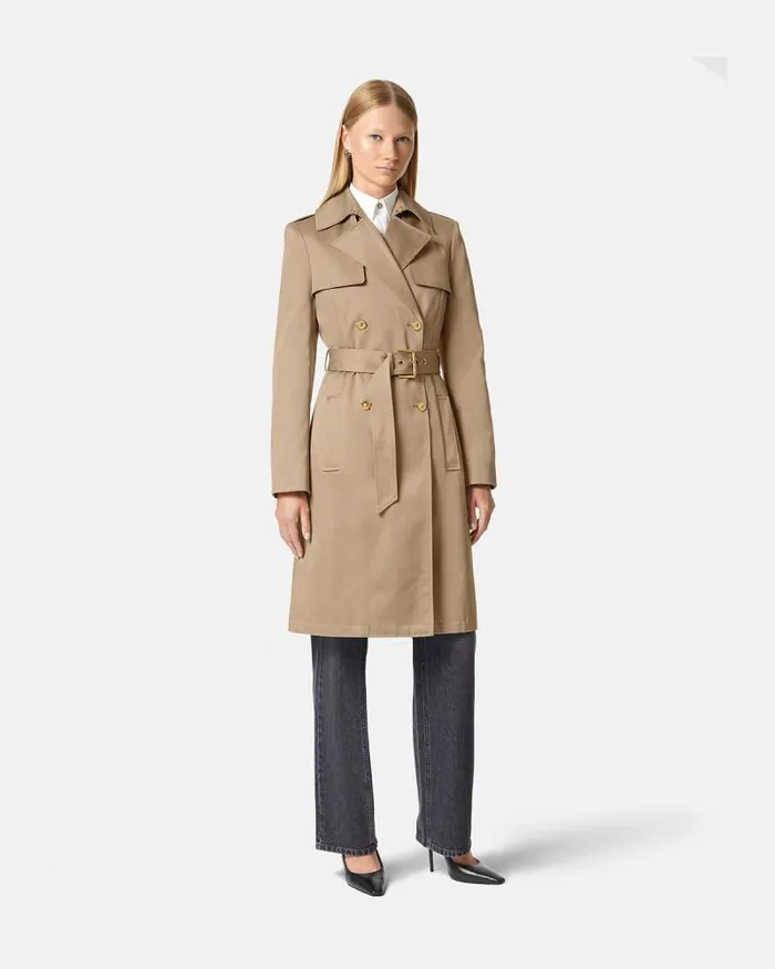 Gabardine Trench Coat Beige Women Versace Outerwear and Coats