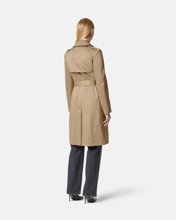 Gabardine Trench Coat Beige Women Versace Outerwear and Coats