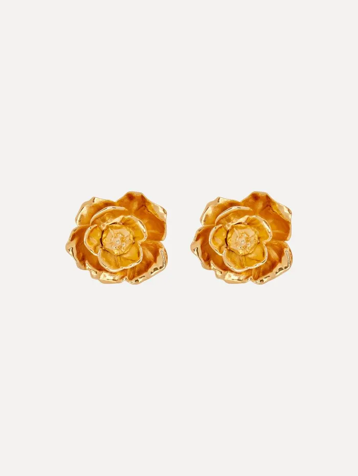 Gardenia Stud ClipOn Earrings Gold Women Oscar De La Renta Earrings