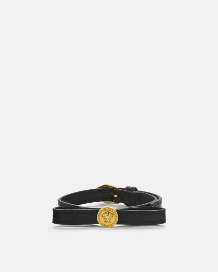 Gianni Ribbon Leather Bracelet Blackgold Women Versace Bracelets