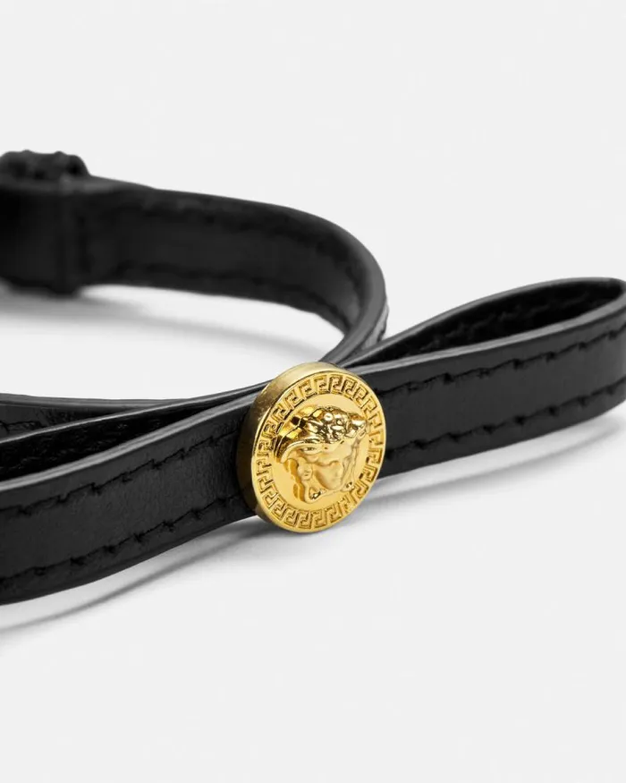 Gianni Ribbon Leather Bracelet Blackgold Women Versace Bracelets
