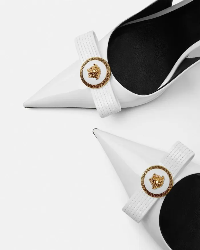 Gianni Ribbon Slingback Pumps 110 Mm White Women Versace Pumps and Slingbacks
