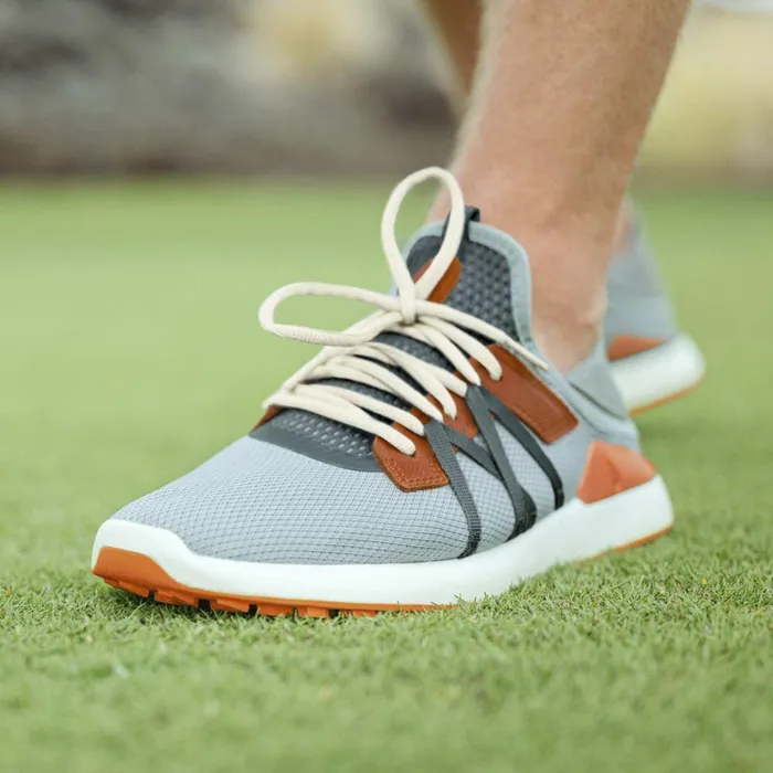 Golf Men Olukai Manele Breathable Golf Shoes 8211 Pale Moss Molten Orange