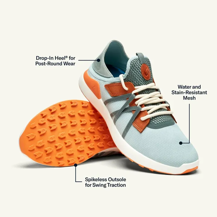 Golf Men Olukai Manele Breathable Golf Shoes 8211 Pale Moss Molten Orange