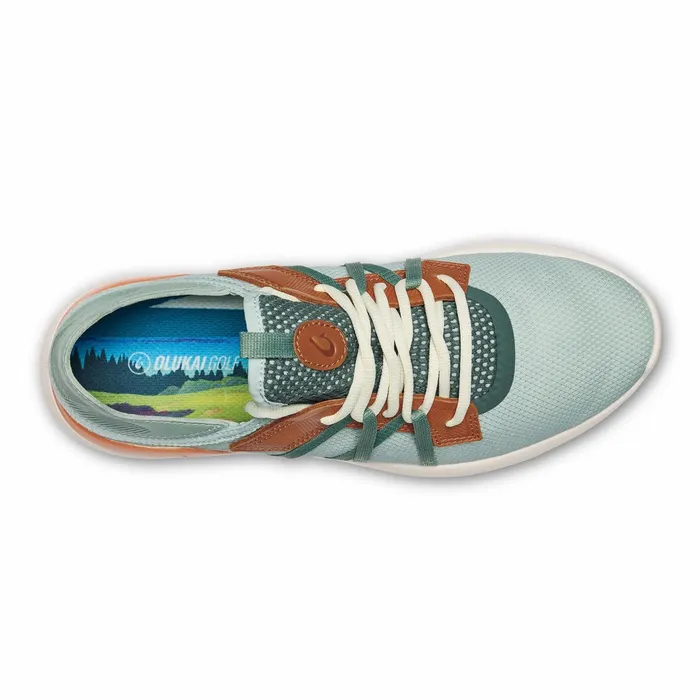 Golf Men Olukai Manele Breathable Golf Shoes 8211 Pale Moss Molten Orange