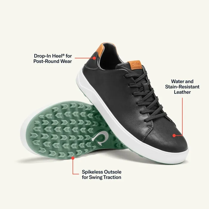 Golf Men Olukai Waialae Waterproof Leather Golf Shoes 8211 Black