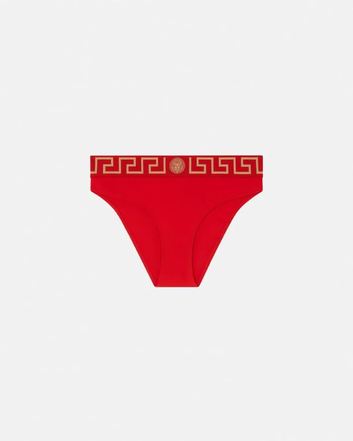 Greca Border Bikini Bottoms Red Women Versace Swimwear