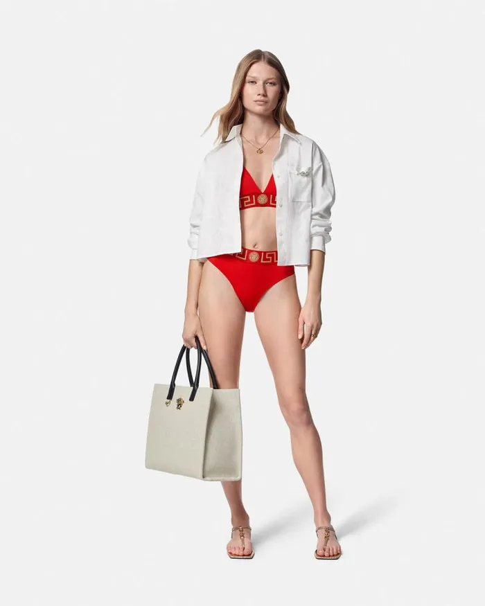 Greca Border Bikini Bottoms Red Women Versace Swimwear