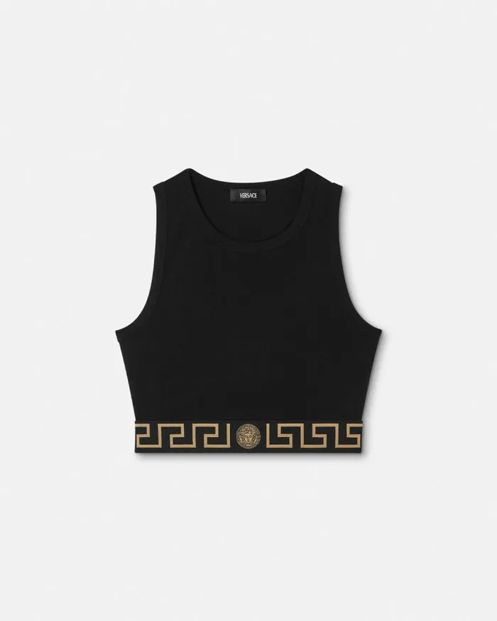 Greca Border Crop Top Black Women Versace Bras and Briefs