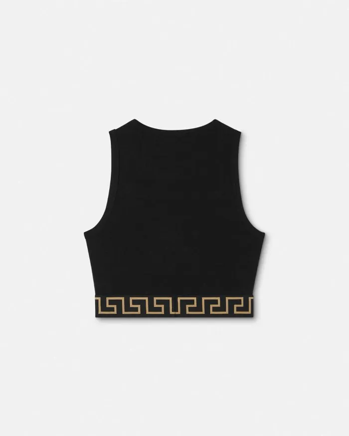 Greca Border Crop Top Black Women Versace Bras and Briefs