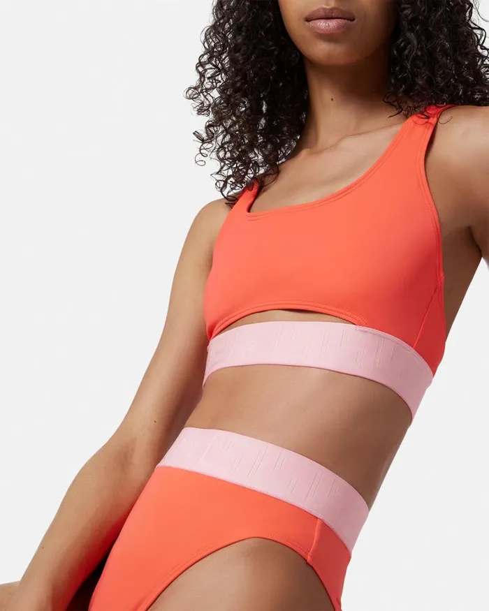 Greca Border High Waist Bikini Bottoms Coral Women Versace Swimwear