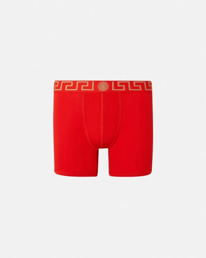 Greca Border Long Trunks Red Men Versace Boxers