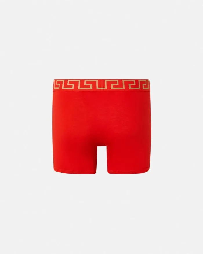 Greca Border Long Trunks Red Men Versace Boxers