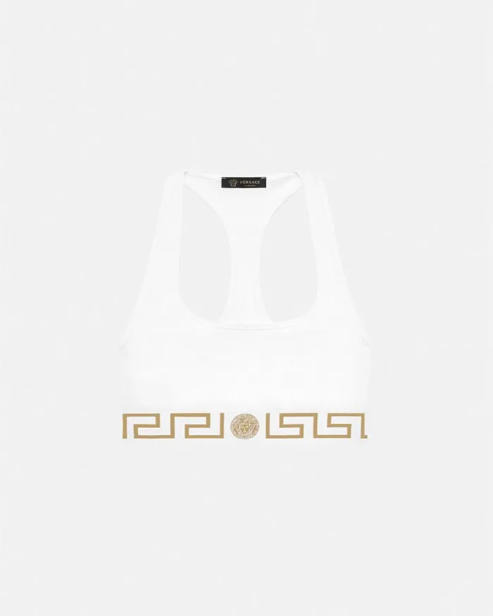 Greca Border Scoop Bralette White Women Versace Bras and Briefs