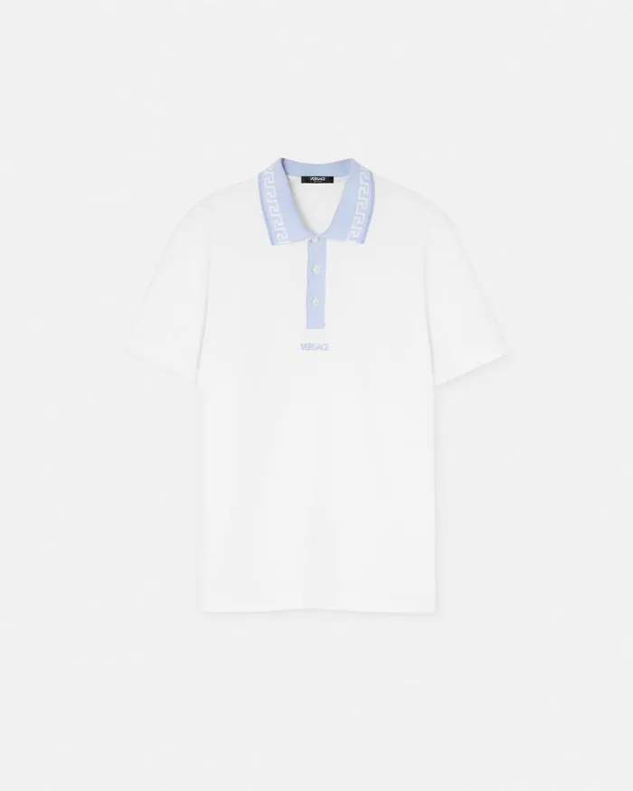 Greca Collar Polo Shirt White Men Versace TShirts and Polos