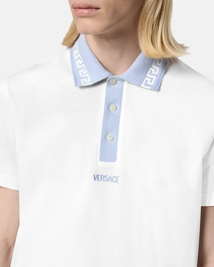 Greca Collar Polo Shirt White Men Versace TShirts and Polos
