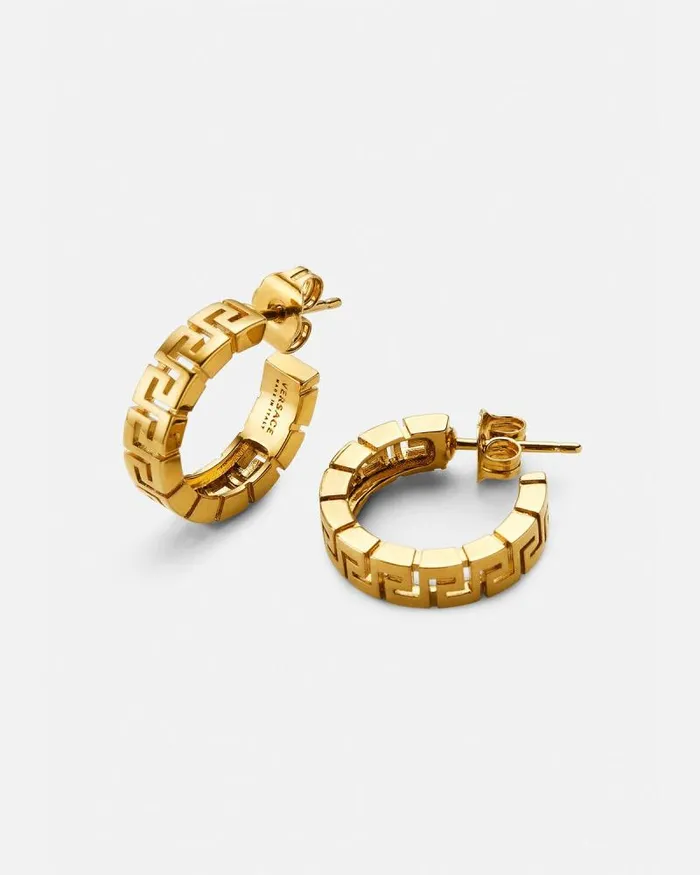 Greca Hoop Earrings Light Gold WomenMen Versace Earrings