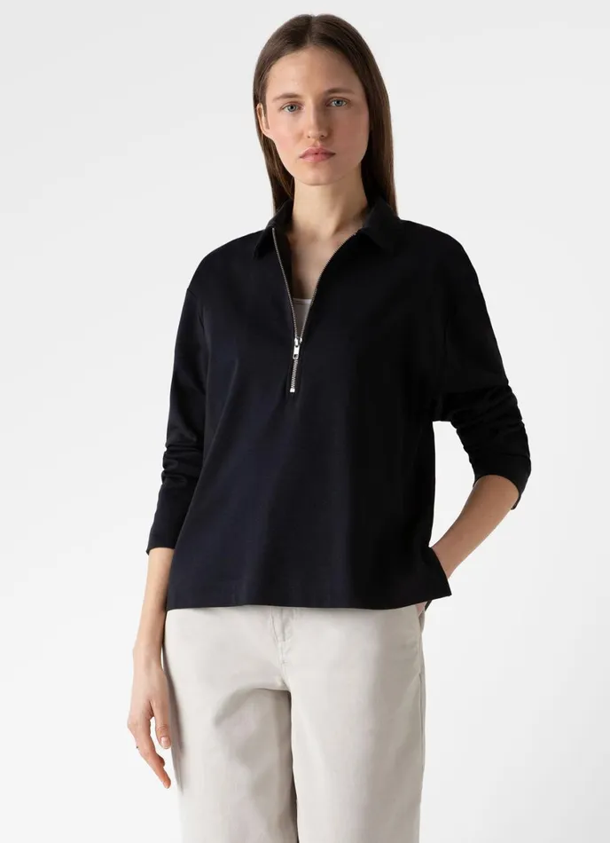 Half Zip Heavyweight Polo Black Women SUNSPEL Tshirts and Tops