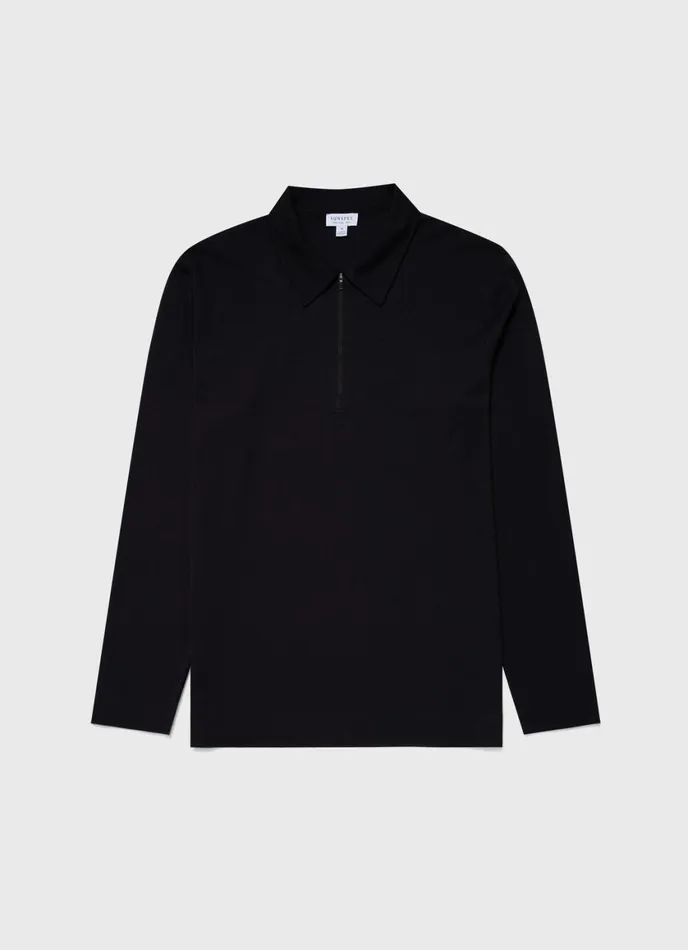 Half Zip Heavyweight Polo Shirt Black Men SUNSPEL Polo Shirts